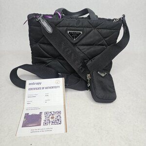 Prada Re-Nylon Padded Nylon Tote Bag Purse with Shoulder Strap & Key Pouch